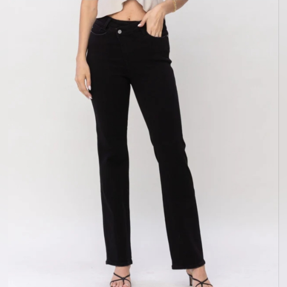 Juudy Blue Dad jeans with cross over Waist Black Blokecore  Size 3/26 - Picture 2 of 14